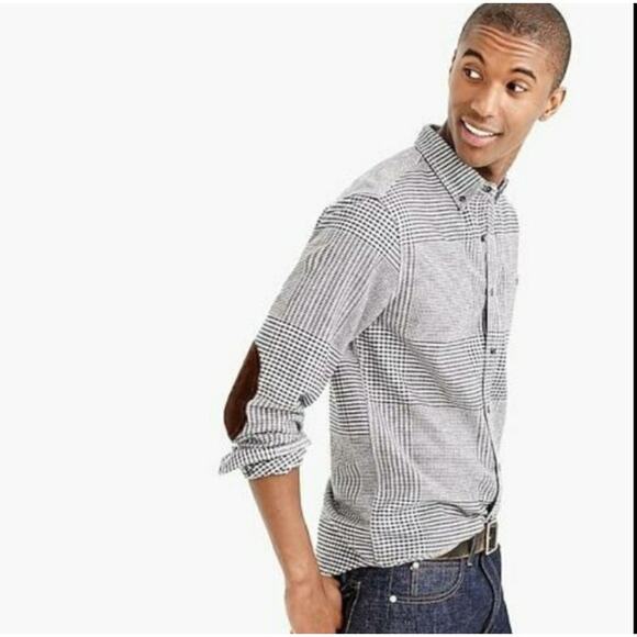 J. Crew Gray Houndstooth Long Sleeve Button-Down Elbow Patch Shirt Size XS - Picture 1 of 9